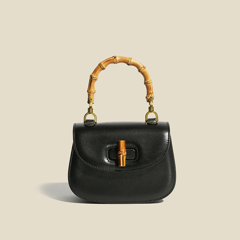 Francesca Top Handle Bag | Bamboo Handle Flap Closure Bag - Image 4