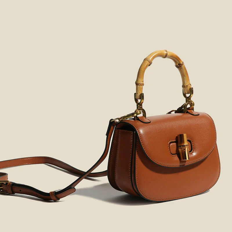 Francesca Top Handle Bag | Bamboo Handle Flap Closure Bag - Image 5