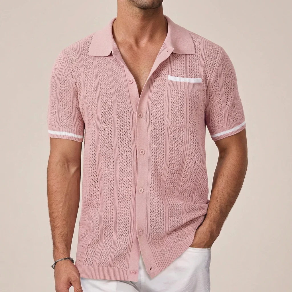 Freddie Relaxed Knit Polo Shirt | Striped Button Front Shirt - Image 2