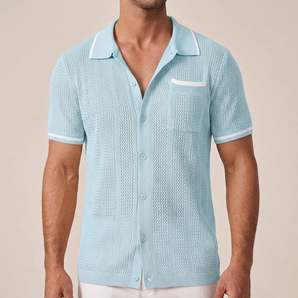 Freddie Relaxed Knit Polo Shirt | Striped Button Front Shirt - Image 3