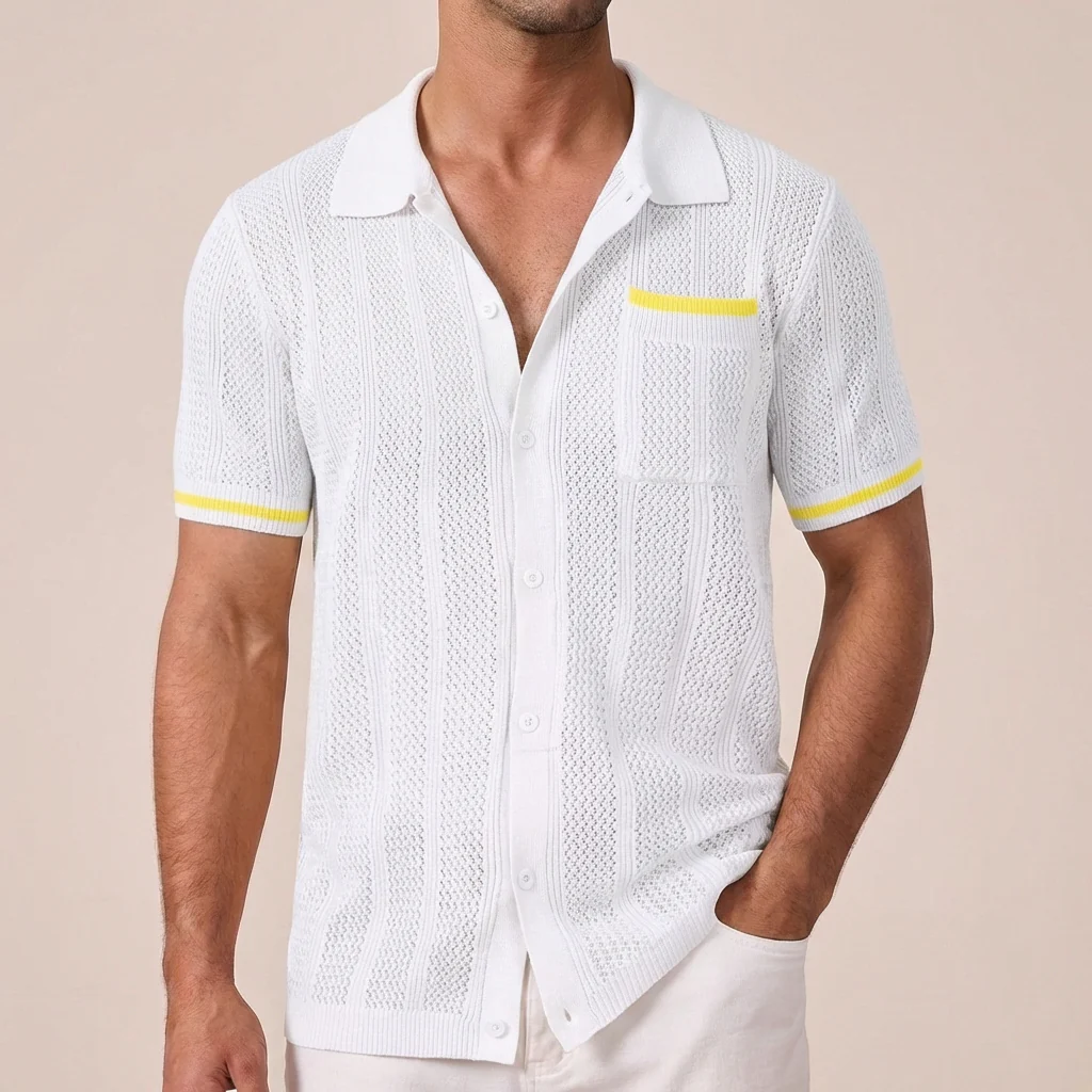 Freddie Relaxed Knit Polo Shirt | Striped Button Front Shirt - Image 4