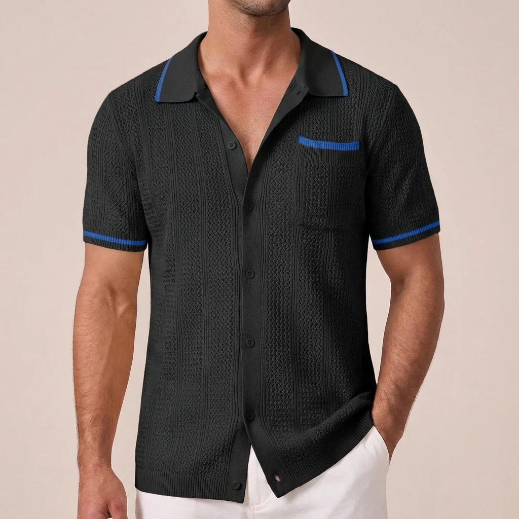 Freddie Relaxed Knit Polo Shirt | Striped Button Front Shirt - Image 5
