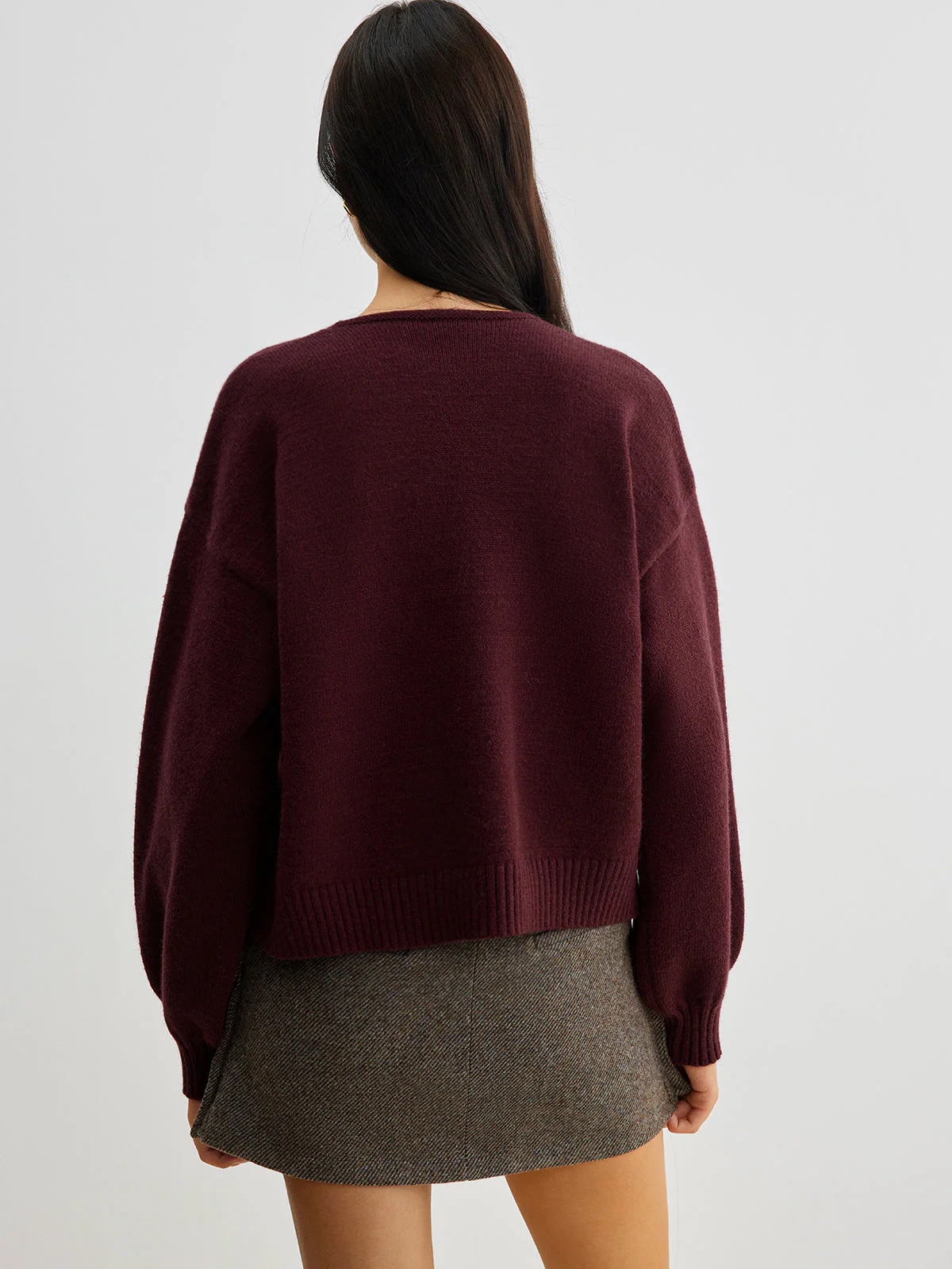 Freya Cropped Lantern Sleeve Sweater | Velvet Bow Detail Ribbed Sweater - Image 3