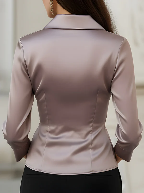 Freya Fitted Wrap Blouse | Buttoned Pleated Three-Quarter Sleeve Blouse - Image 2