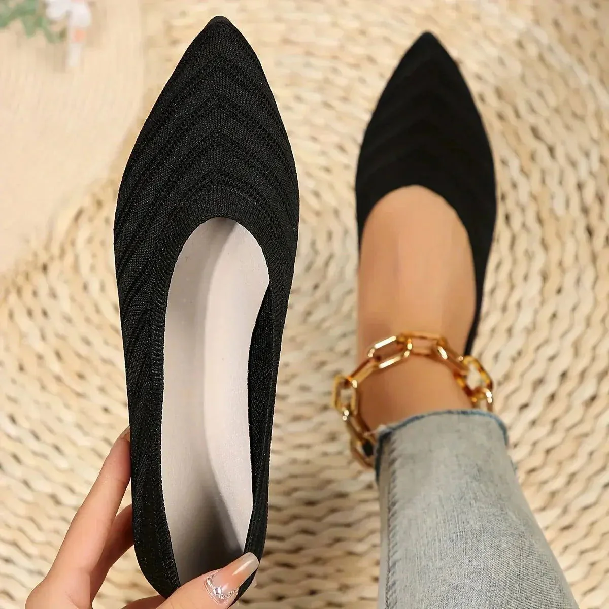 Gayle Shoes | Pointed Knit Ballet Flats - Image 3