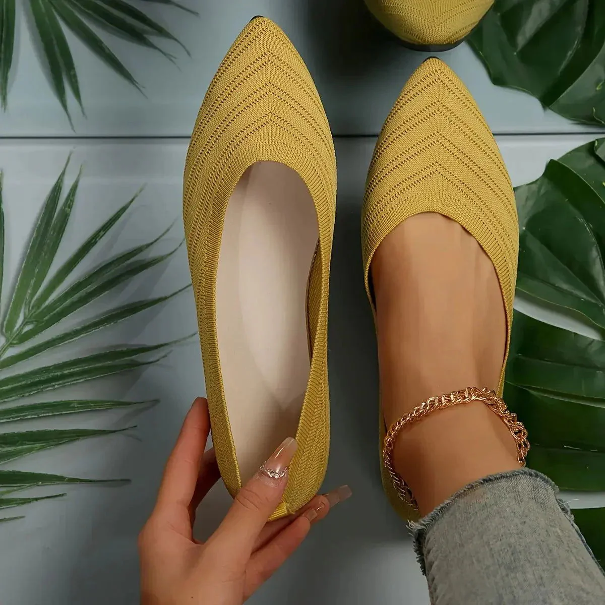 Gayle Shoes | Pointed Knit Ballet Flats - Image 7
