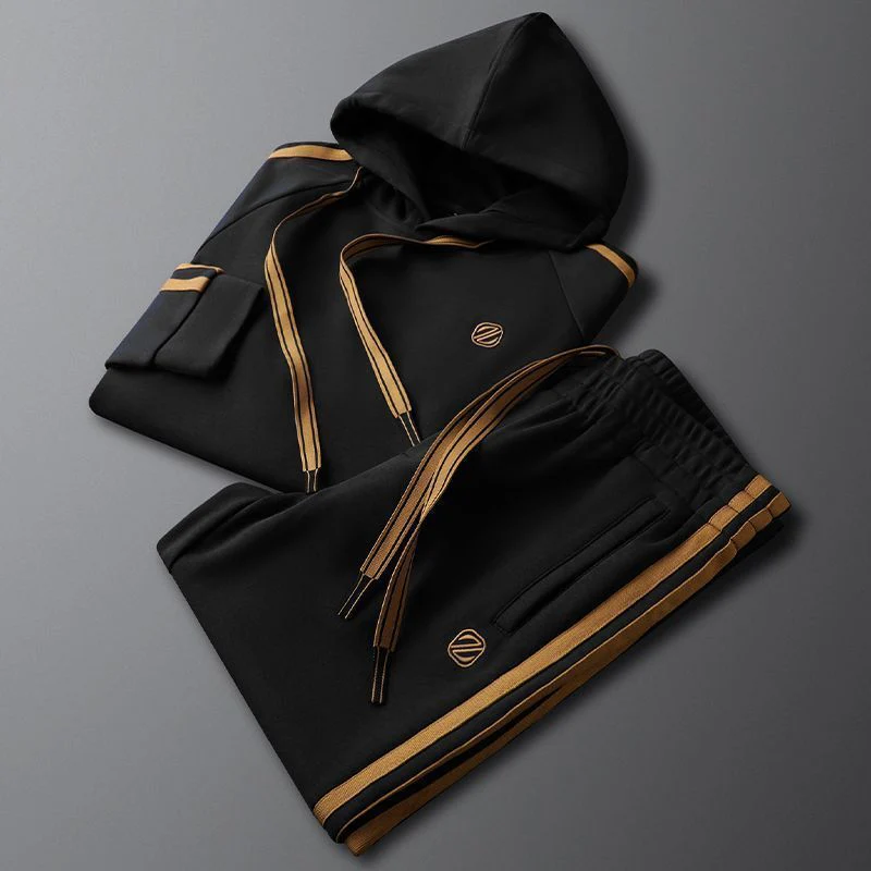 George Relaxed Fit Striped Hoodie Track Pants Two-Piece Set | Drawstring Hood Side Pockets Set - Image 4