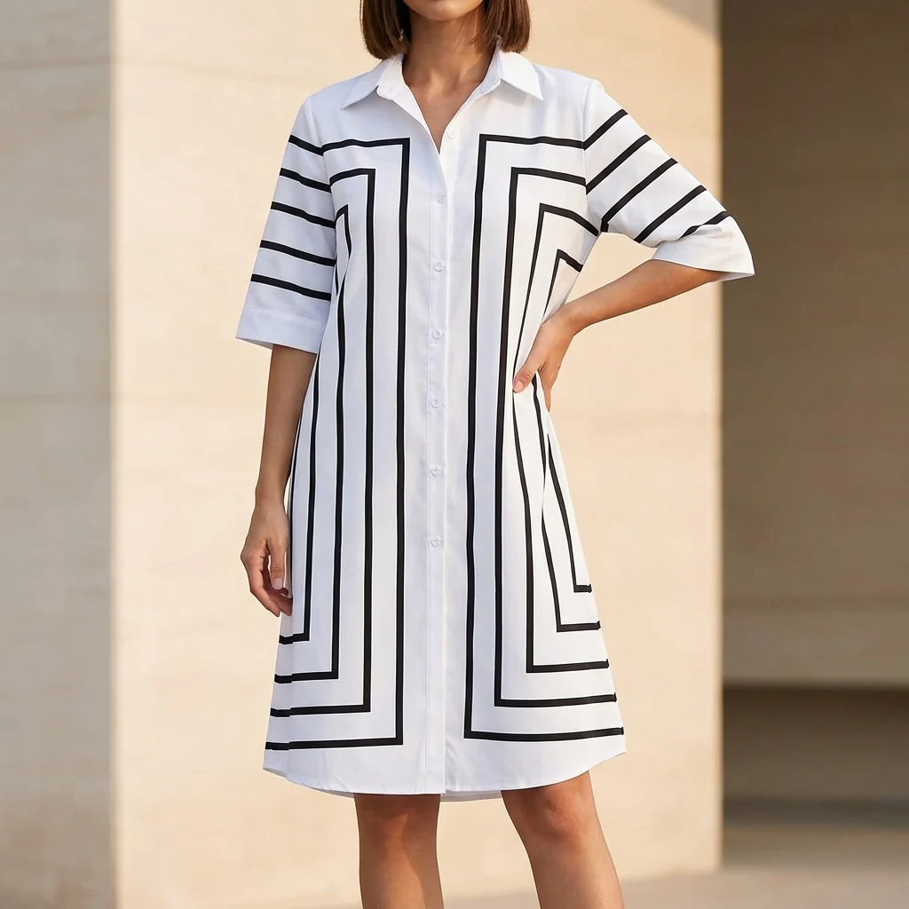 Grace A-Line Dress | Striped Button Front Midi Shirt Dress