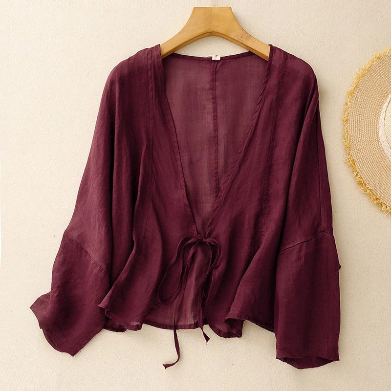 Grace Relaxed Fit Tie-Front Cardigan And Maxi Dress Two-Piece Set | V-Neck Cropped And Sleeveless Dress - Image 4