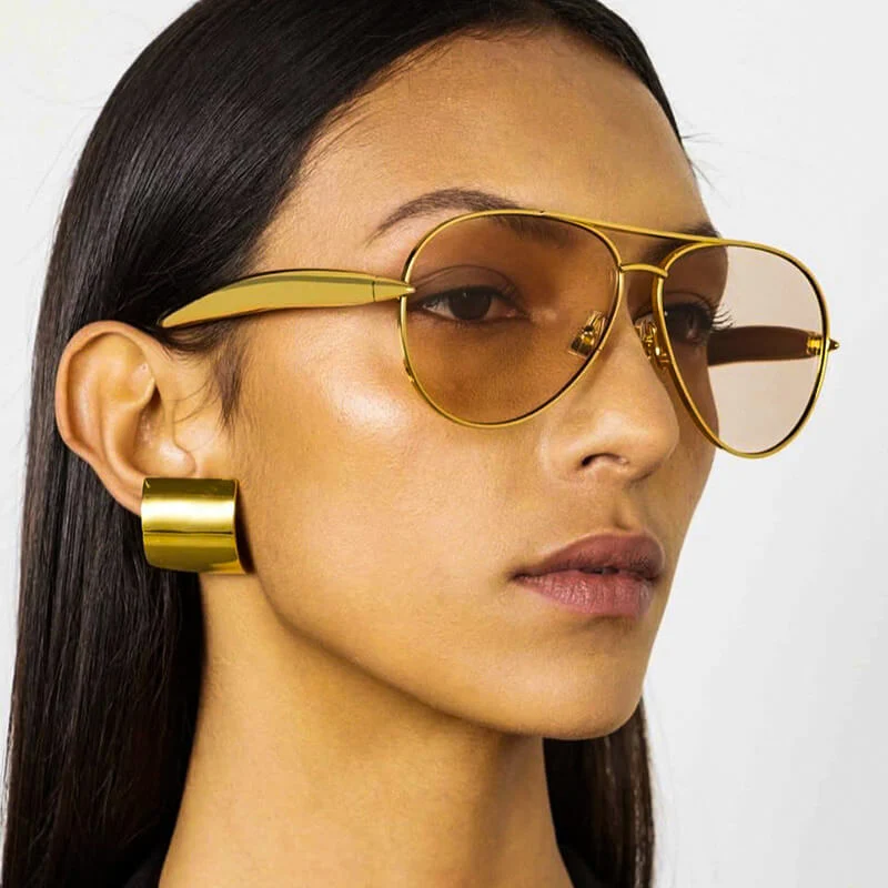 Grace Oversized Aviator Sunglasses | Solid Double Bridge Wide Temples Aviator Sunglasses - Image 2