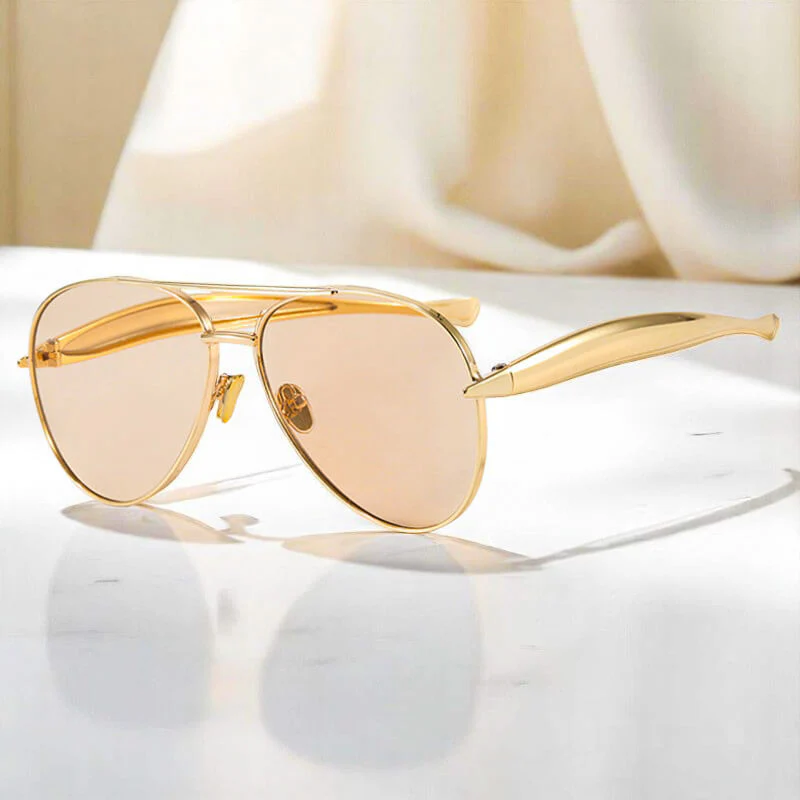 Grace Oversized Aviator Sunglasses | Solid Double Bridge Wide Temples Aviator Sunglasses - Image 3
