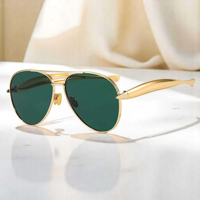 Grace Oversized Aviator Sunglasses | Solid Double Bridge Wide Temples Aviator Sunglasses - Image 4
