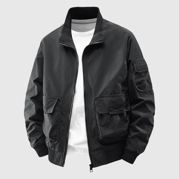 Harry Relaxed Fit Bomber Jacket | Utility Pockets Zip Front Bomber Jacket - Image 2