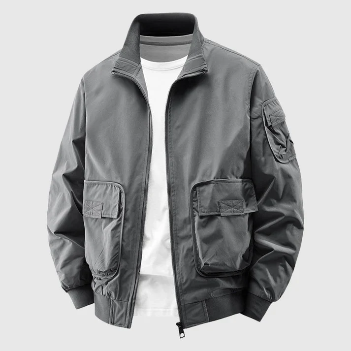 Harry Relaxed Fit Bomber Jacket | Utility Pockets Zip Front Bomber Jacket - Image 3