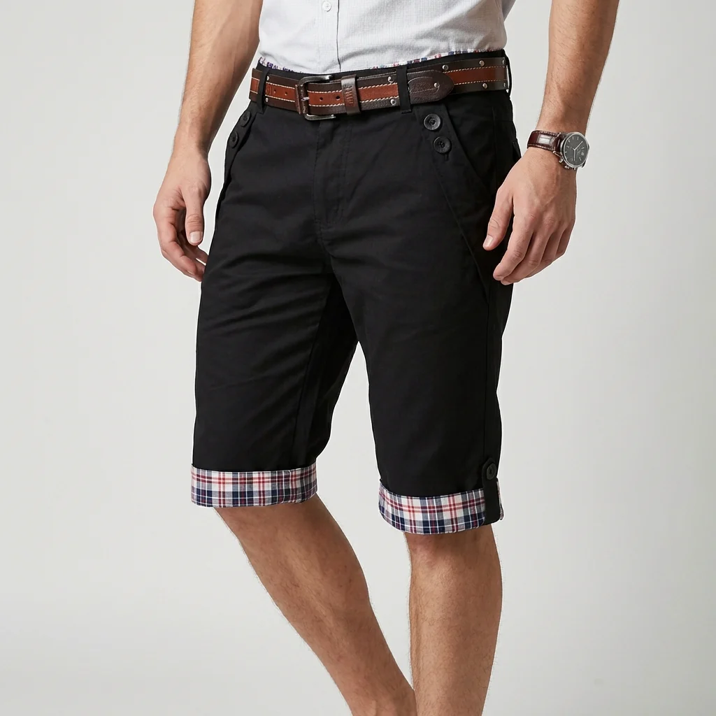 Harry Relaxed Fit Capri Shorts | Belted Plaid Trim Capri Shorts - Image 3