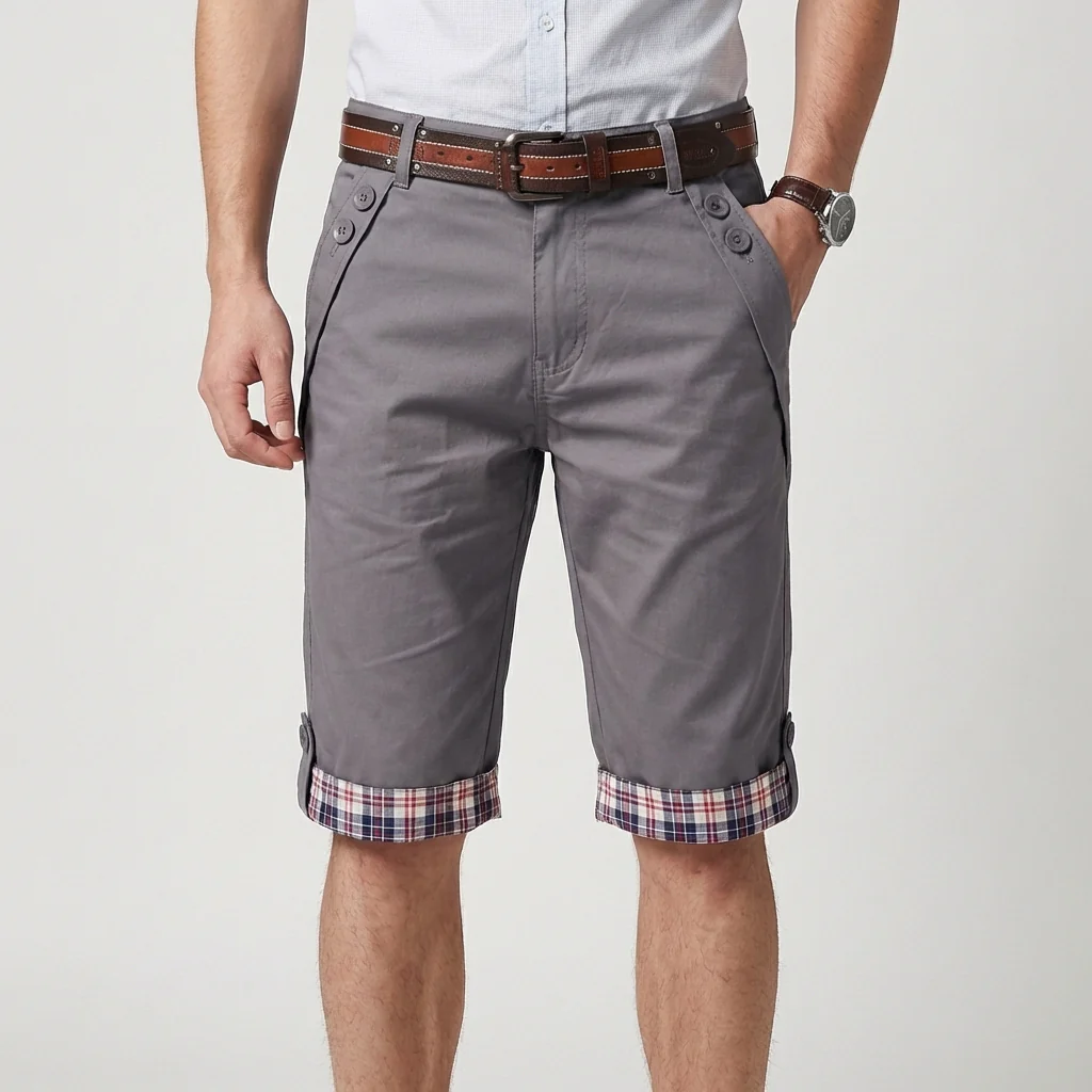 Harry Relaxed Fit Capri Shorts | Belted Plaid Trim Capri Shorts - Image 4