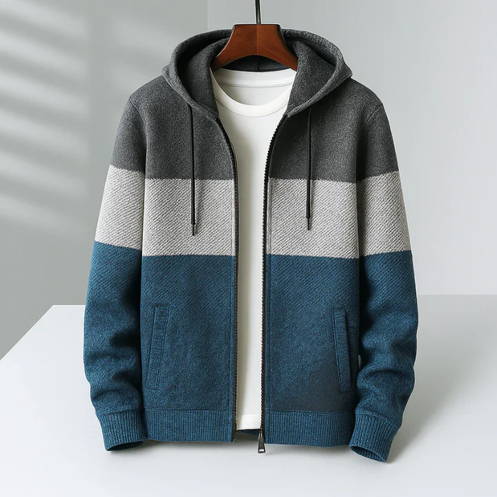 Harry Relaxed Fit Knit Zip Hoodie | Color Block Fur Trim Hoodie - Image 3