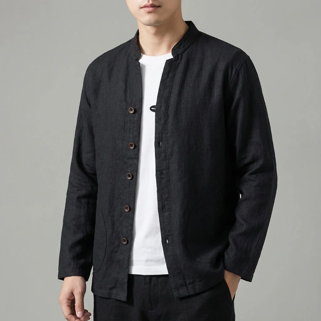 Harry Relaxed Fit Shirt Jacket | Mandarin Collar Button Front Shirt Jacket