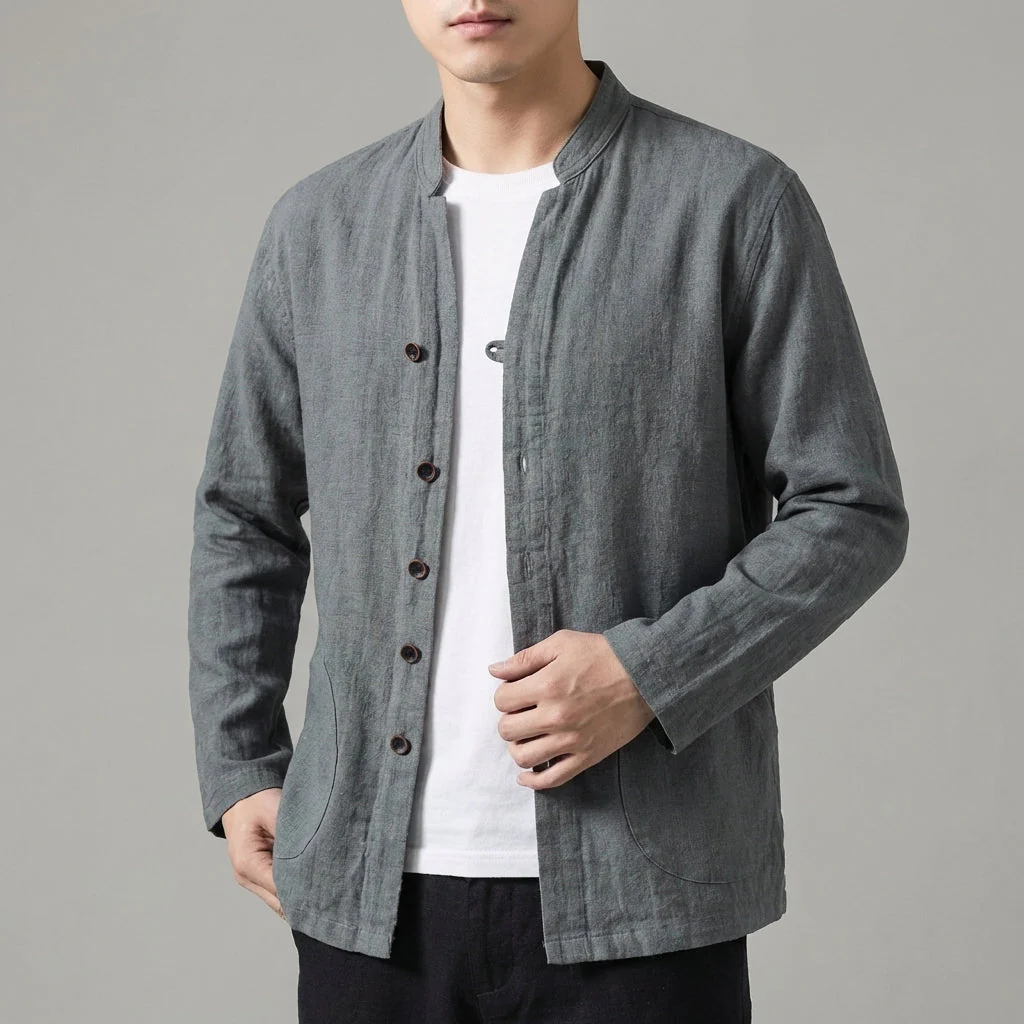 Harry Relaxed Fit Shirt Jacket | Mandarin Collar Button Front Shirt Jacket - Image 3