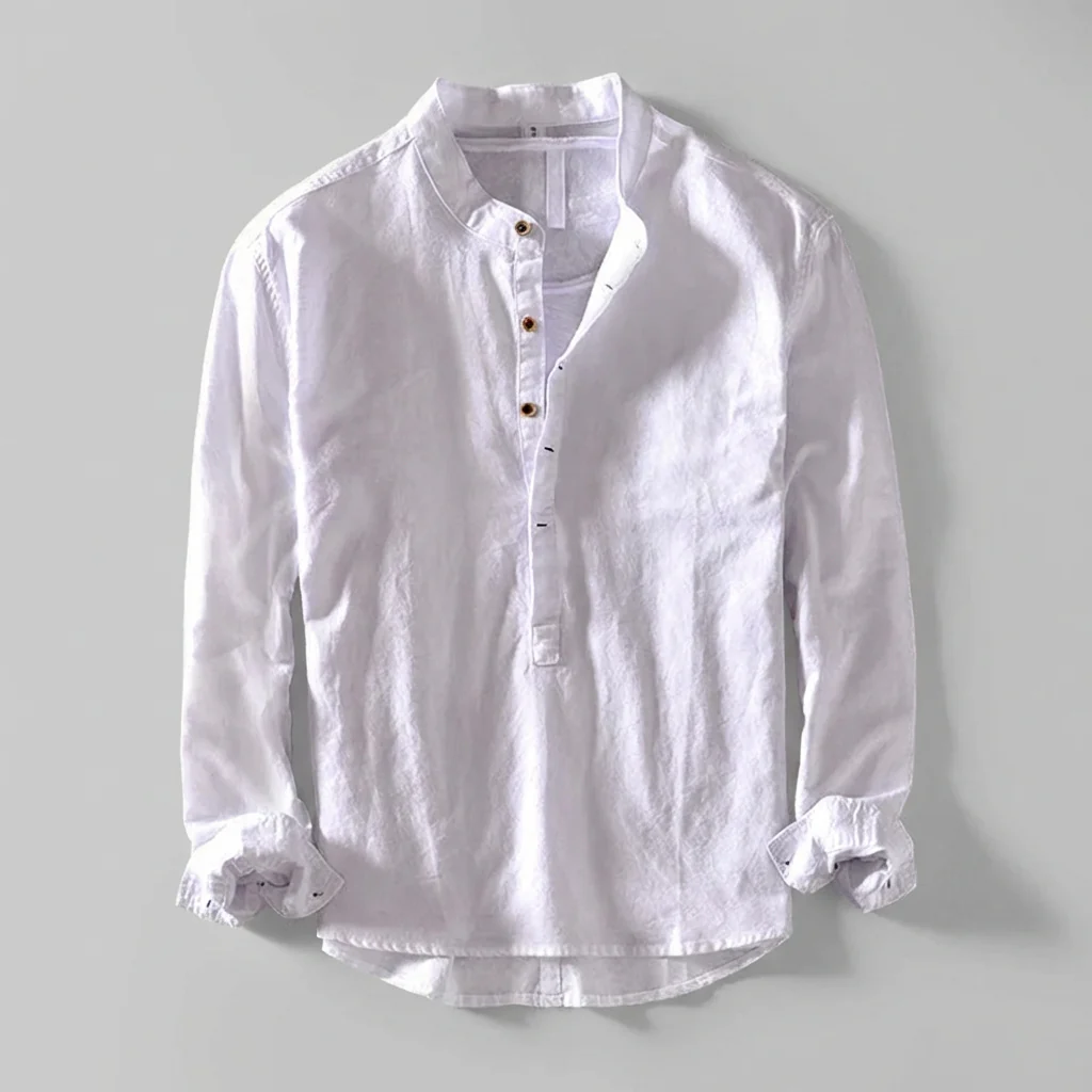 Henry Relaxed Fit Henley Shirt | Stand Collar Button Placket Shirt - Image 4
