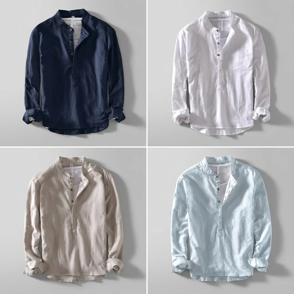 Henry Relaxed Fit Henley Shirt | Stand Collar Button Placket Shirt - Image 6