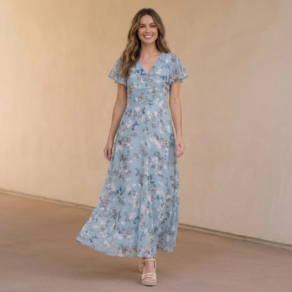 Isabella A-Line Maxi Dress | V-Neck Ruffled Dress - Image 2