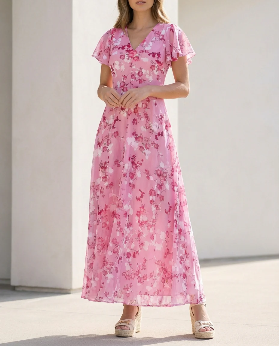 Isabella A-Line Maxi Dress | V-Neck Ruffled Dress - Image 3