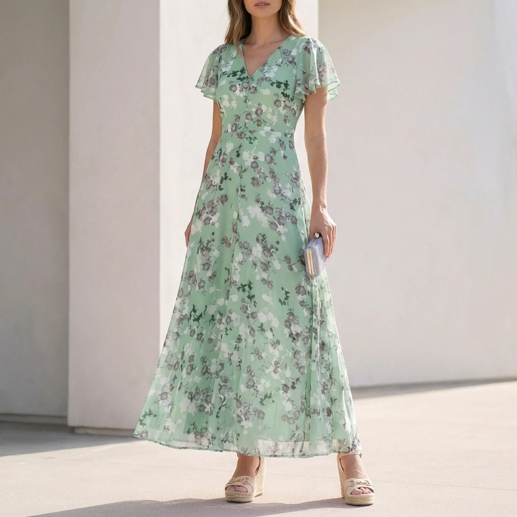 Isabella A-Line Maxi Dress | V-Neck Ruffled Dress - Image 4