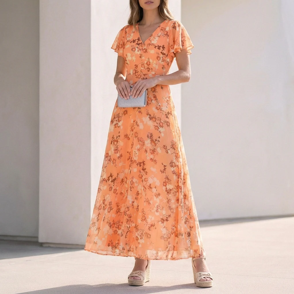 Isabella A-Line Maxi Dress | V-Neck Ruffled Dress - Image 5