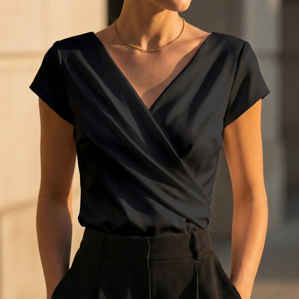 Isabella Draped Wrap Top | Wrap V-Neck Short Sleeve Top - Image 3