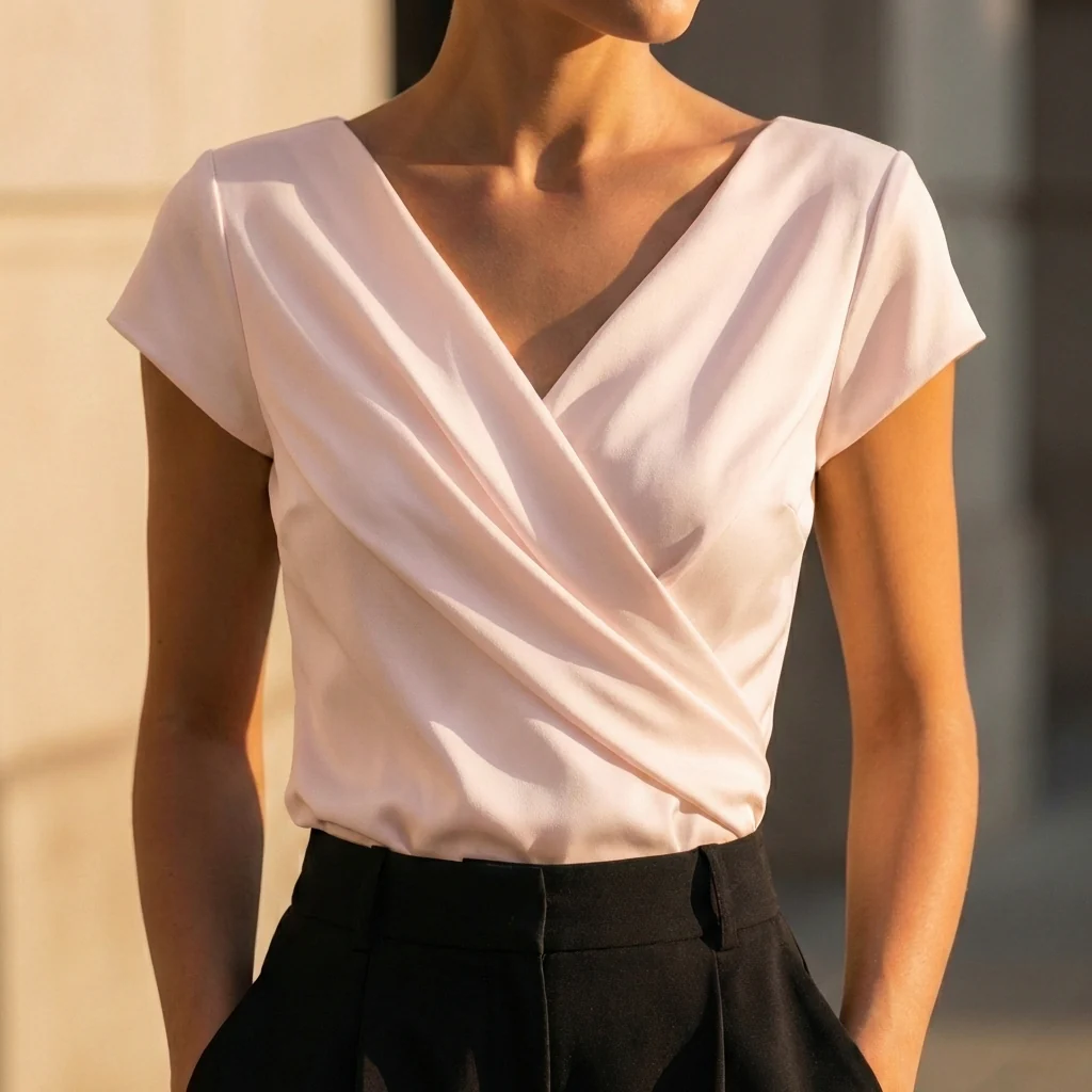 Isabella Draped Wrap Top | Wrap V-Neck Short Sleeve Top - Image 5