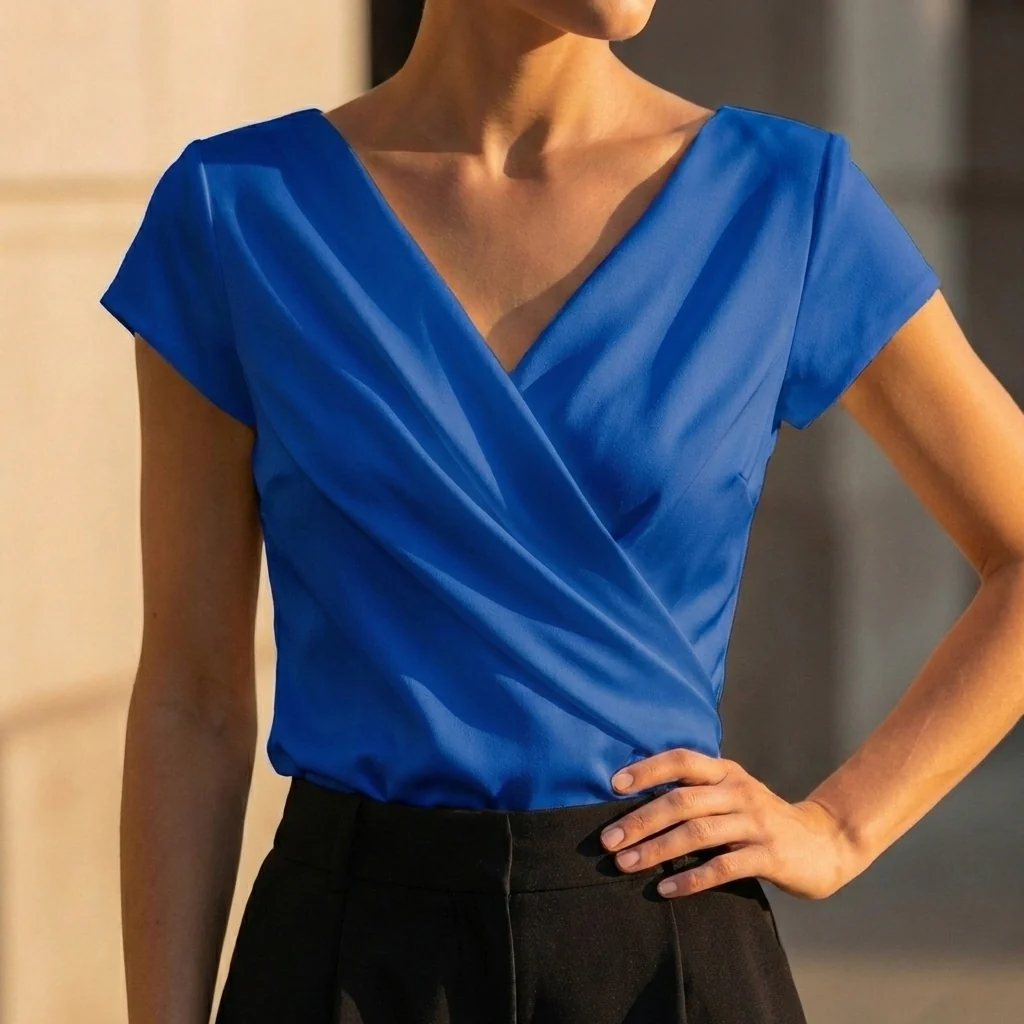 Isabella Draped Wrap Top | Wrap V-Neck Short Sleeve Top - Image 6