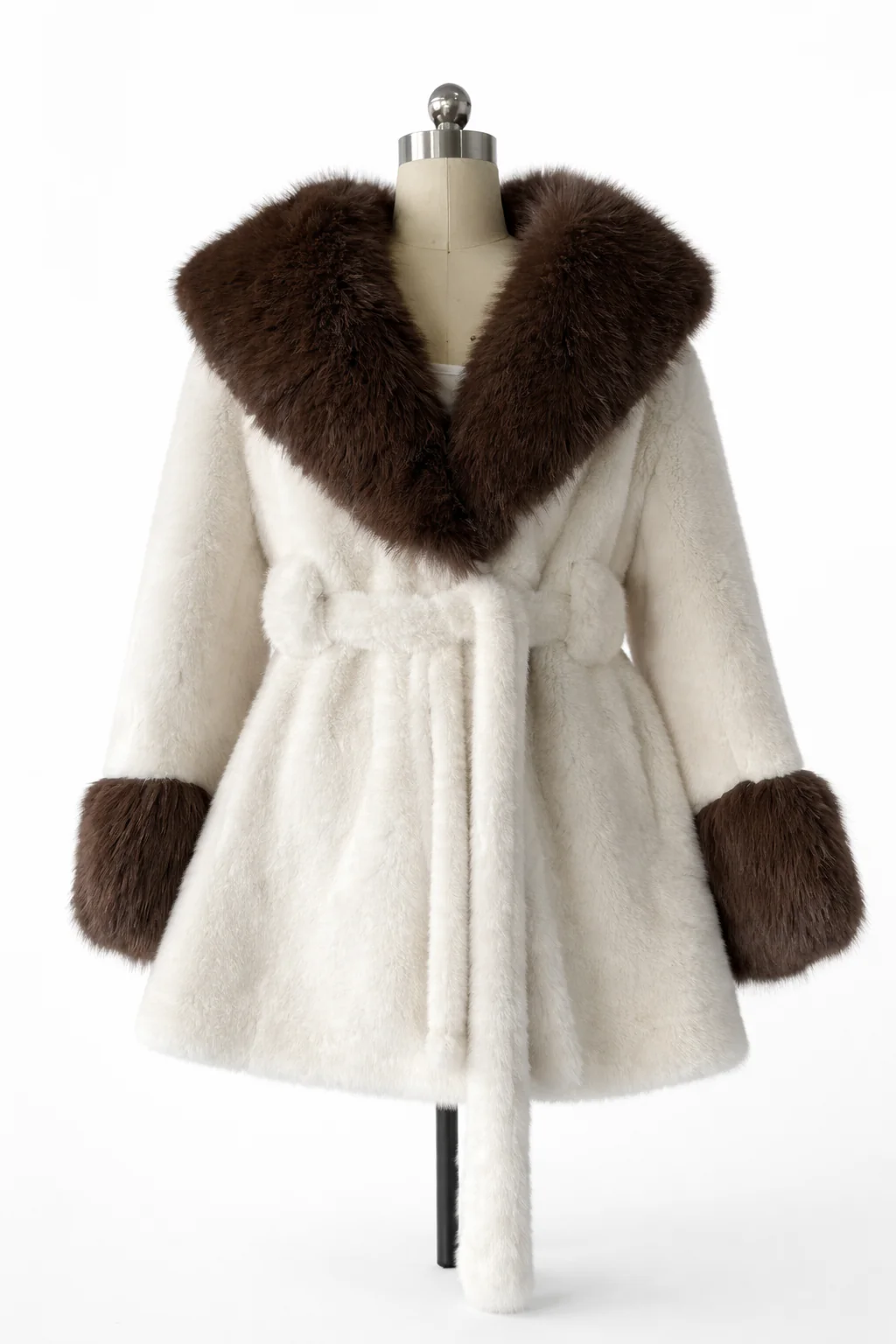 Isabella Faux Fur Trim Belted Coat – Plush Finish – Statement Collar - Image 3
