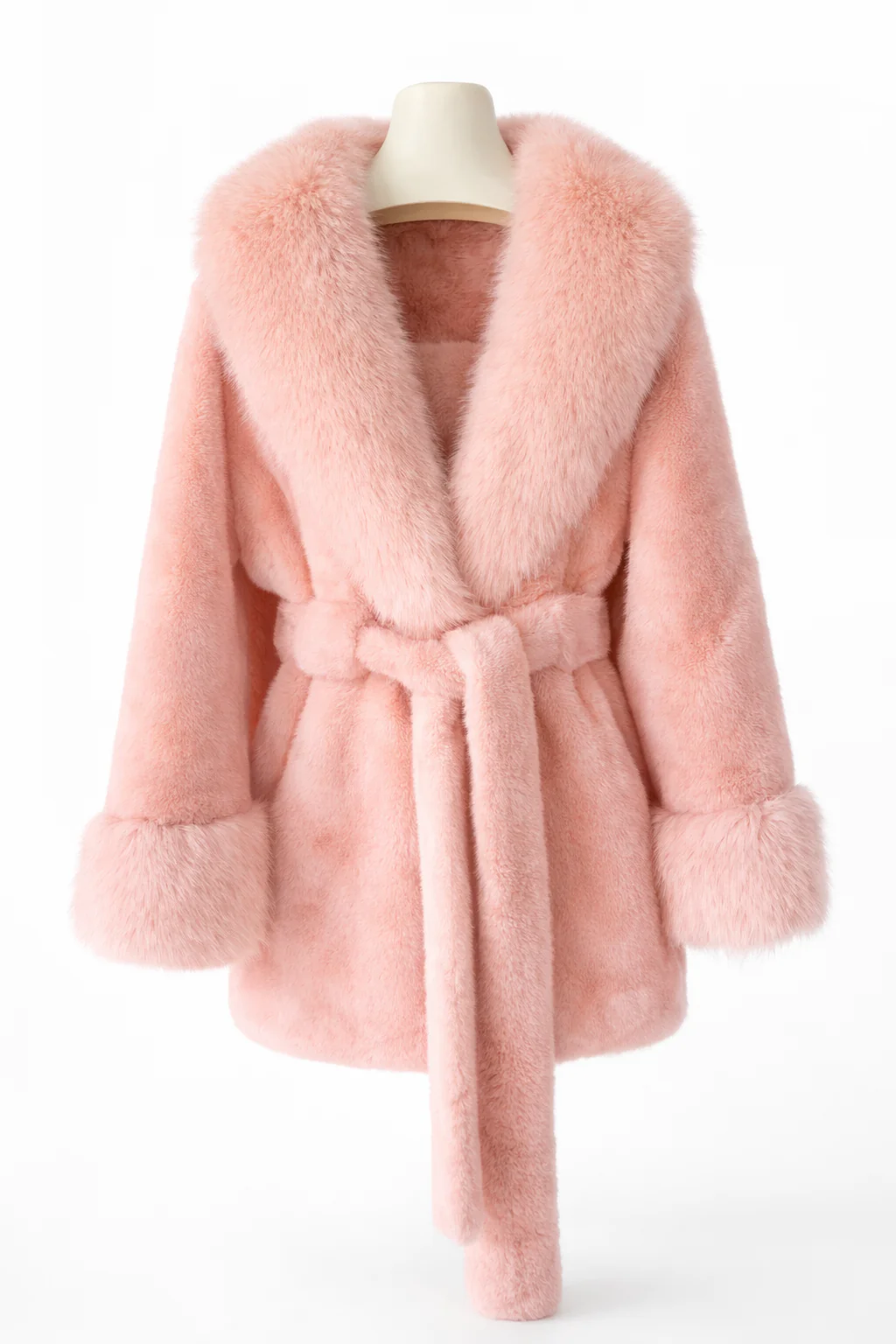 Isabella Faux Fur Trim Belted Coat – Plush Finish – Statement Collar - Image 4