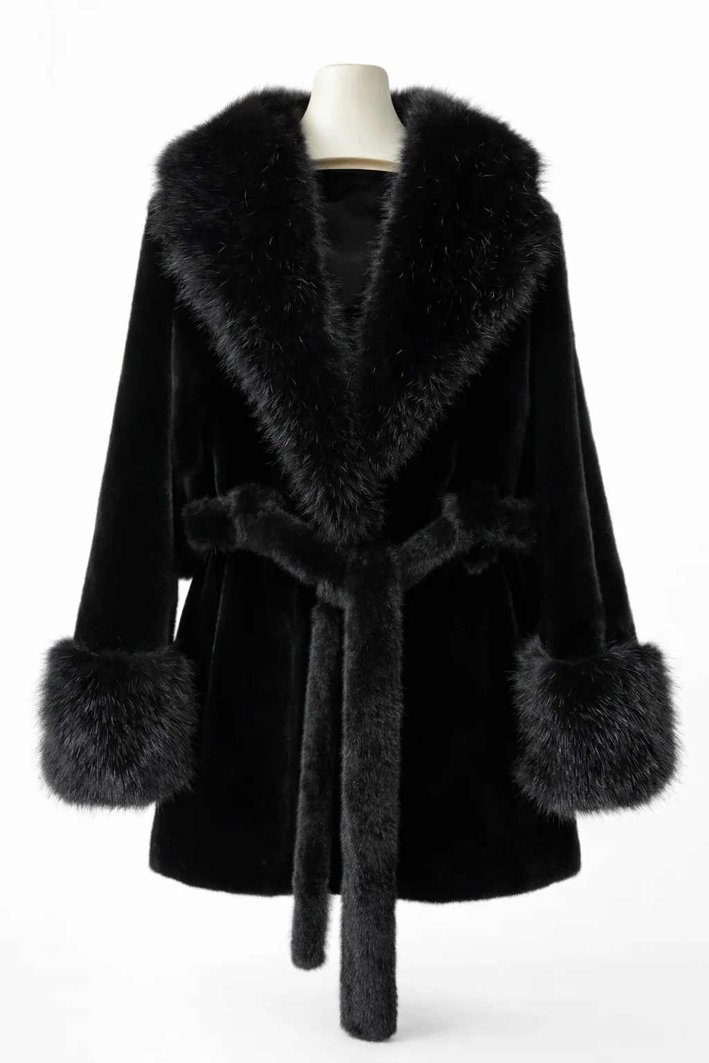 Isabella Faux Fur Trim Belted Coat – Plush Finish – Statement Collar - Image 5