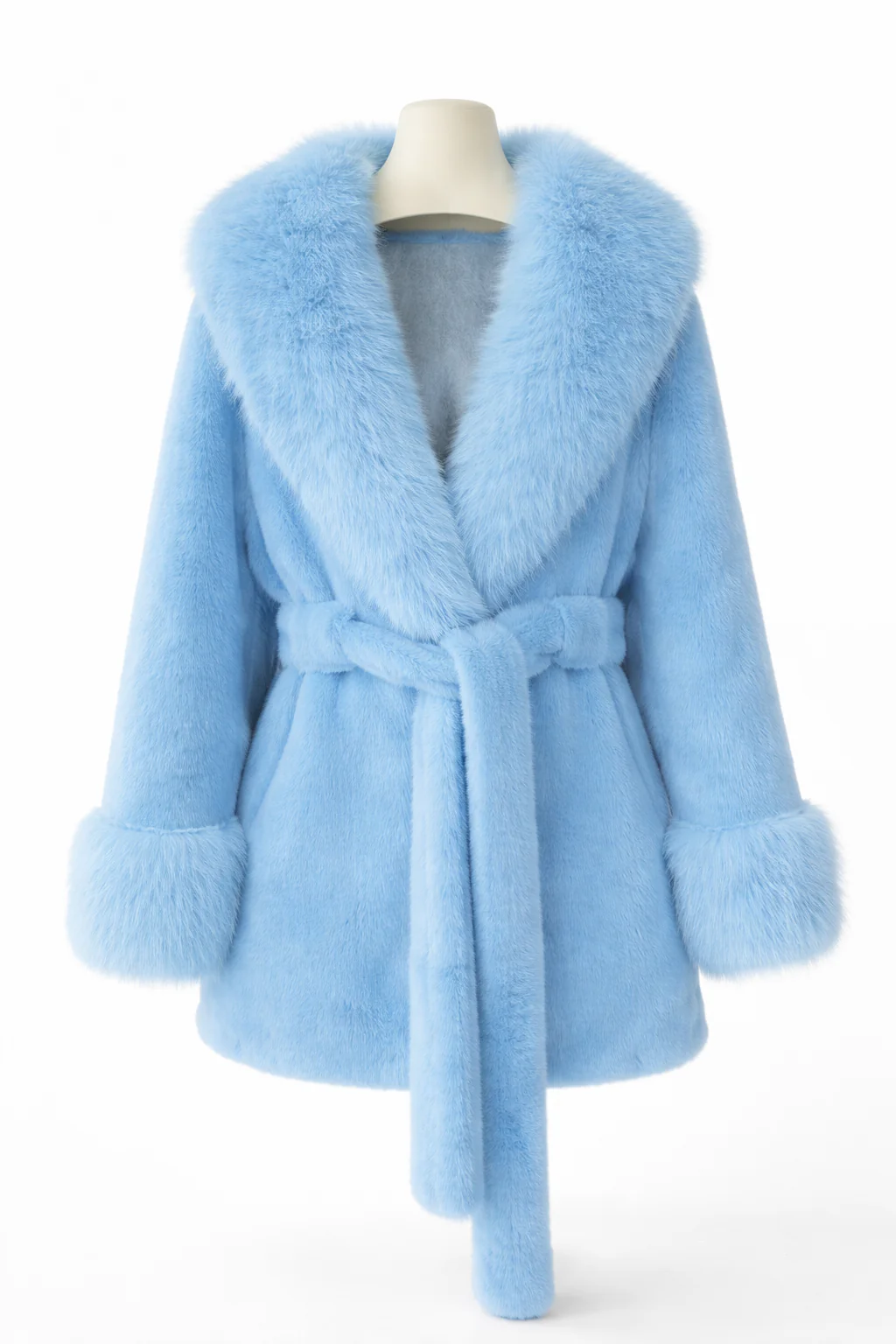 Isabella Faux Fur Trim Belted Coat – Plush Finish – Statement Collar - Image 6