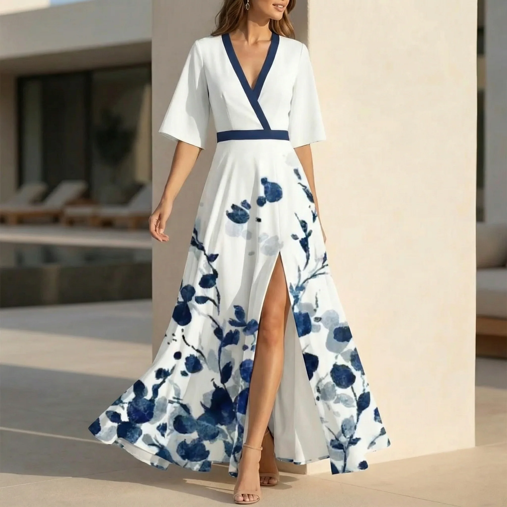 Isabella Floral Split Maxi Dress | Elegant V-Neck Summer Resort Dress