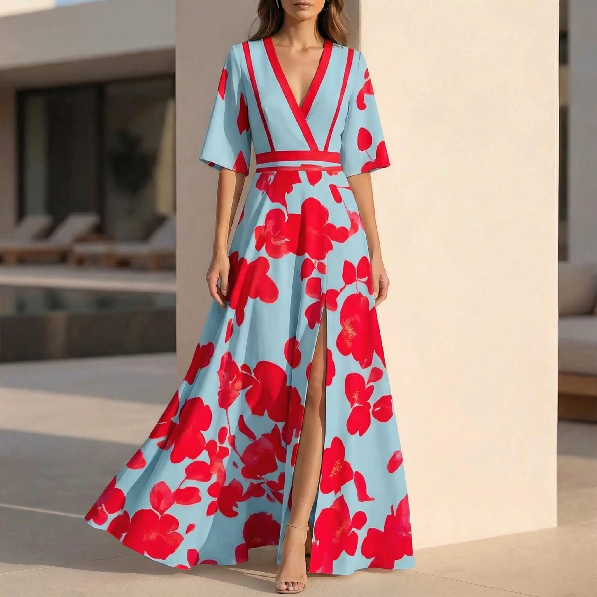 Isabella Floral Split Maxi Dress | Elegant V-Neck Summer Resort Dress - Image 2