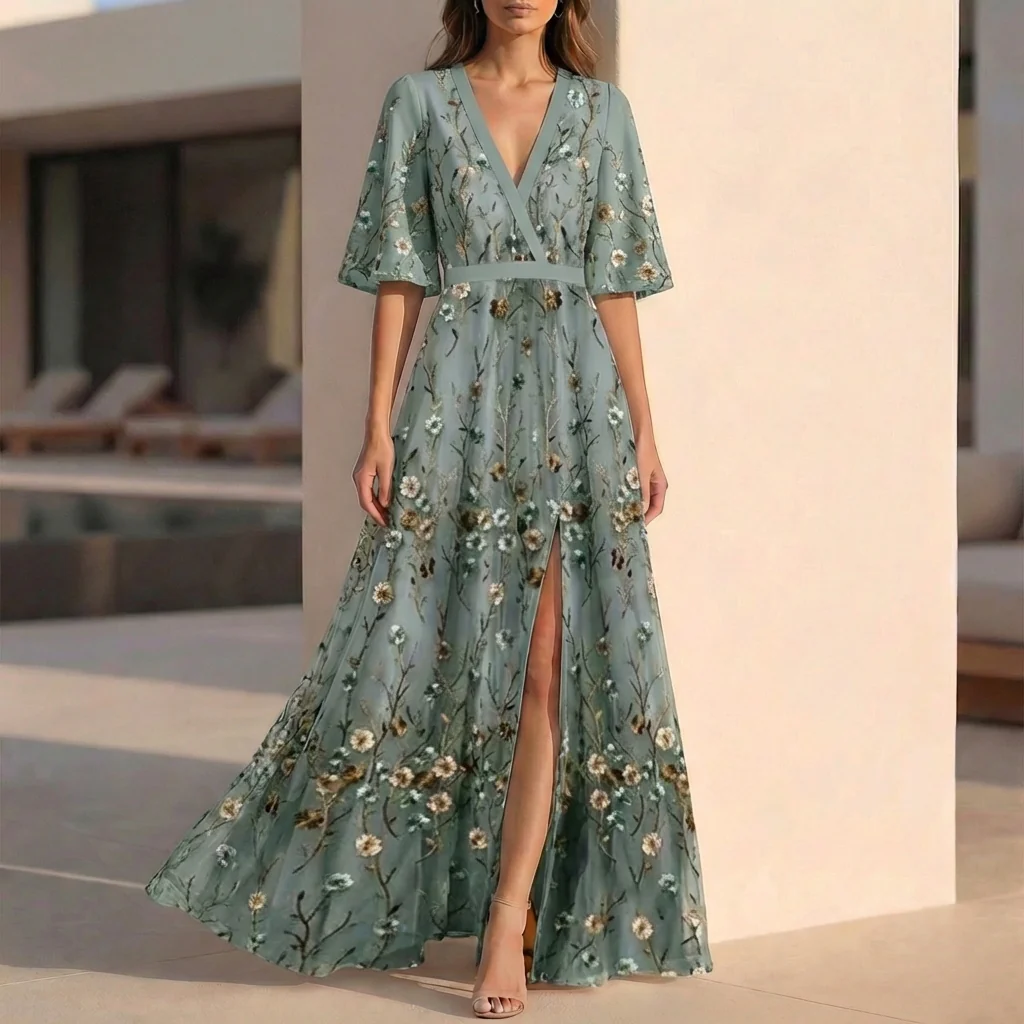 Isabella Floral Split Maxi Dress | Elegant V-Neck Summer Resort Dress - Image 3