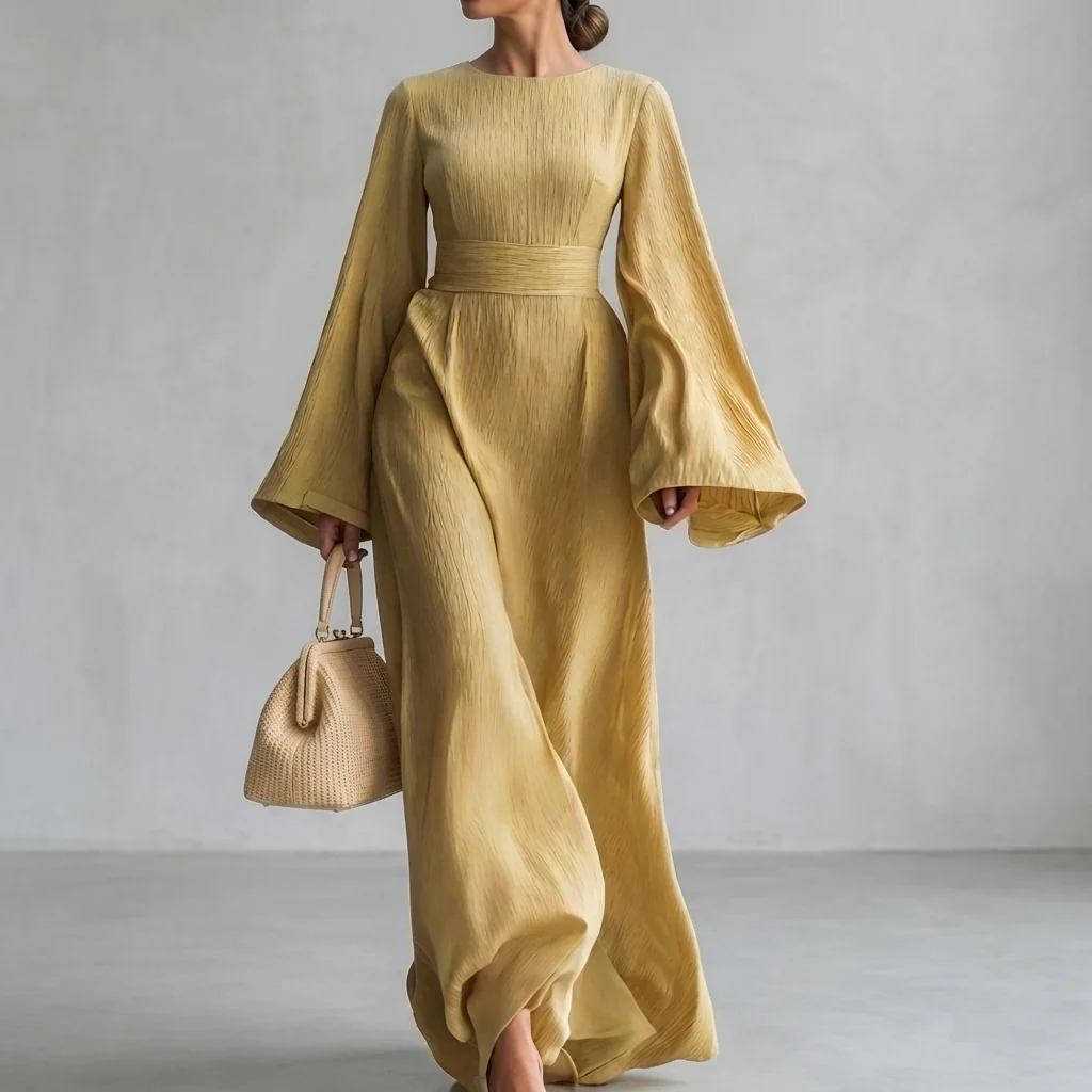 Isabella Flowy Maxi Dress | Square Neck Bell Sleeve Dress