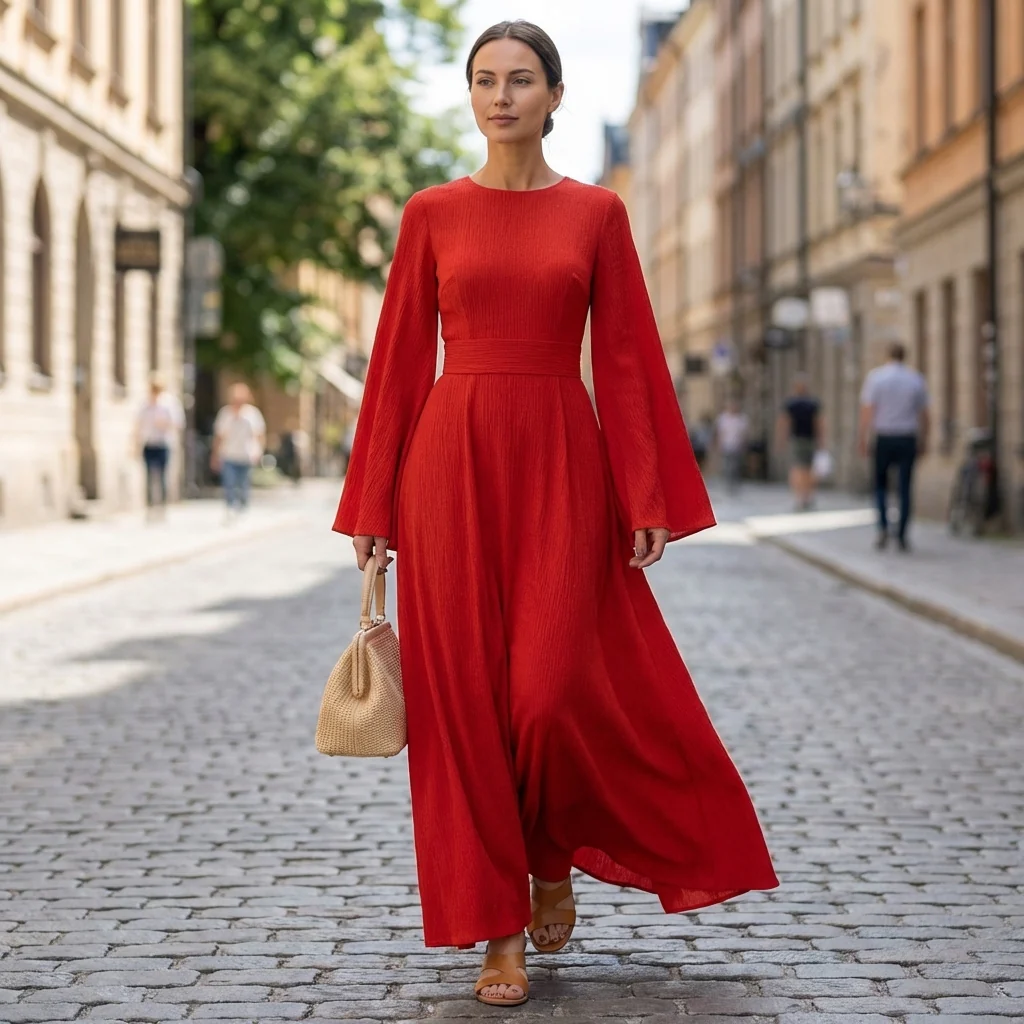 Isabella Flowy Maxi Dress | Square Neck Bell Sleeve Dress - Image 2