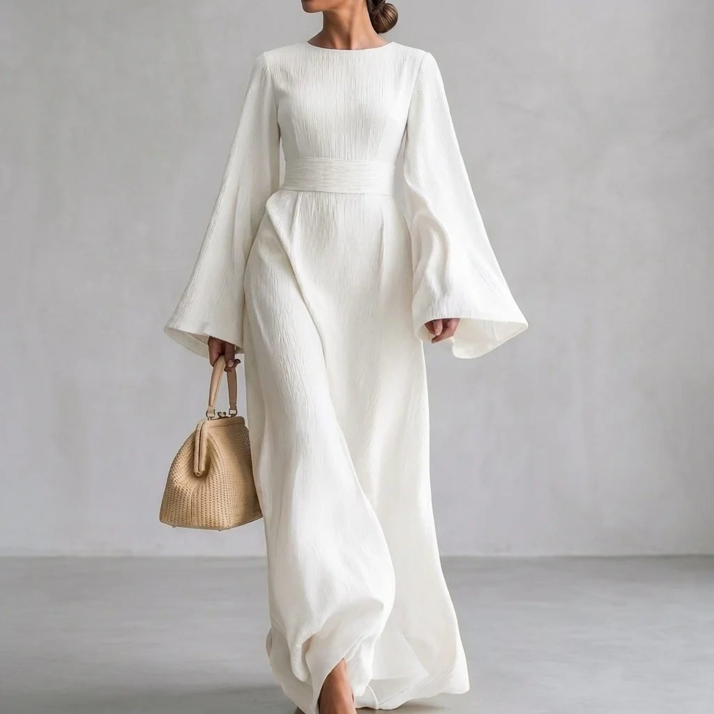 Isabella Flowy Maxi Dress | Square Neck Bell Sleeve Dress - Image 3