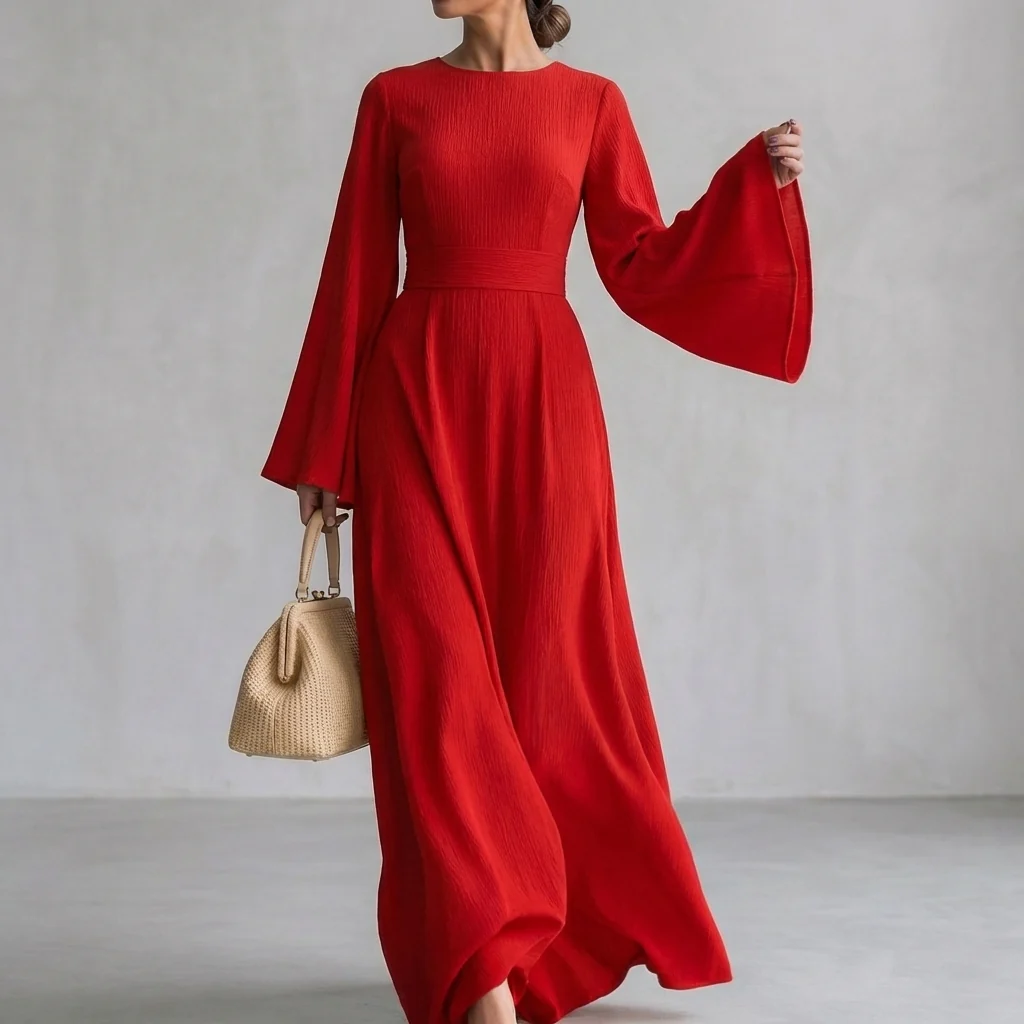 Isabella Flowy Maxi Dress | Square Neck Bell Sleeve Dress - Image 5