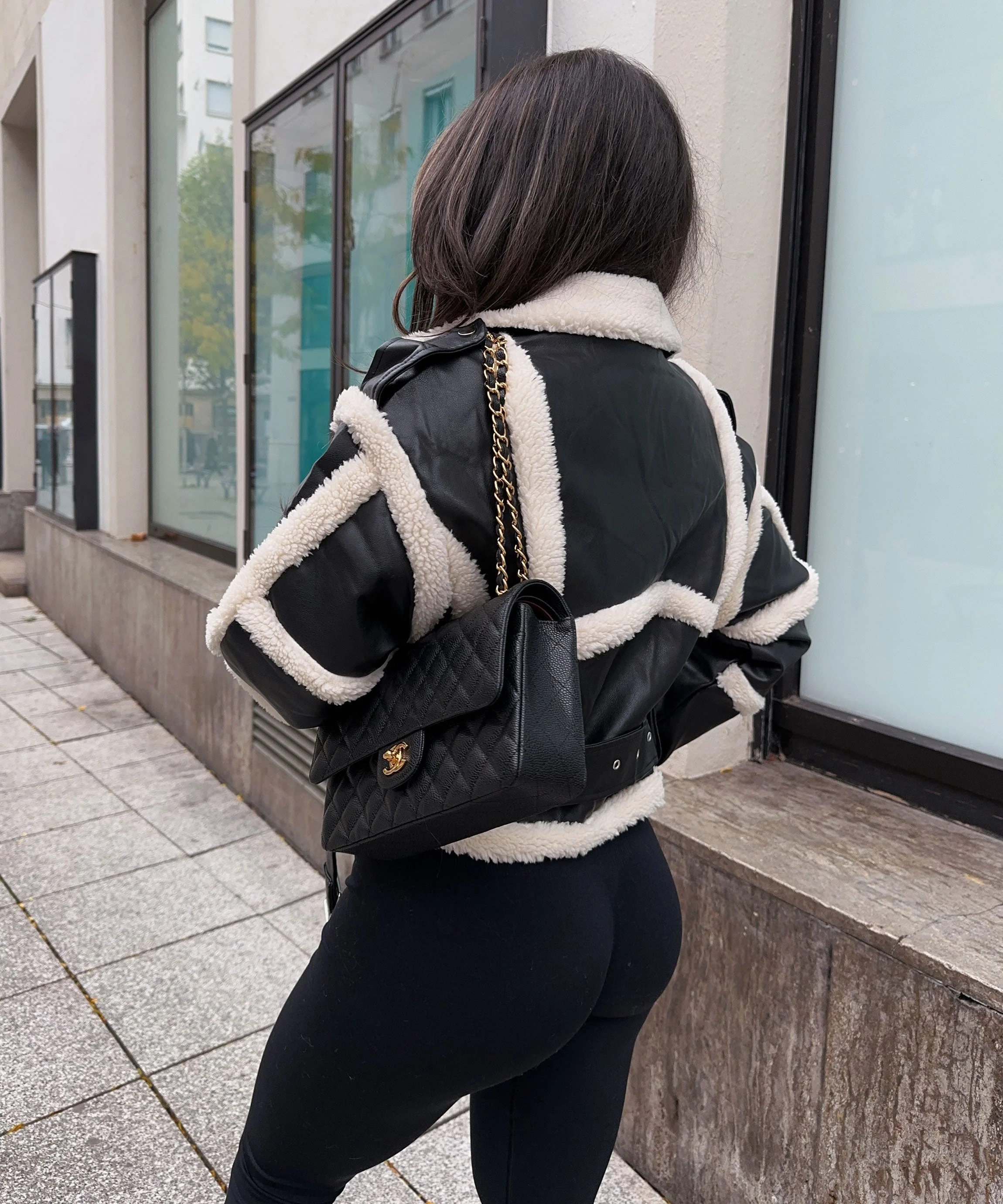 Isabella Biker Jacket | Shearling Trim Collared Jacket - Image 4