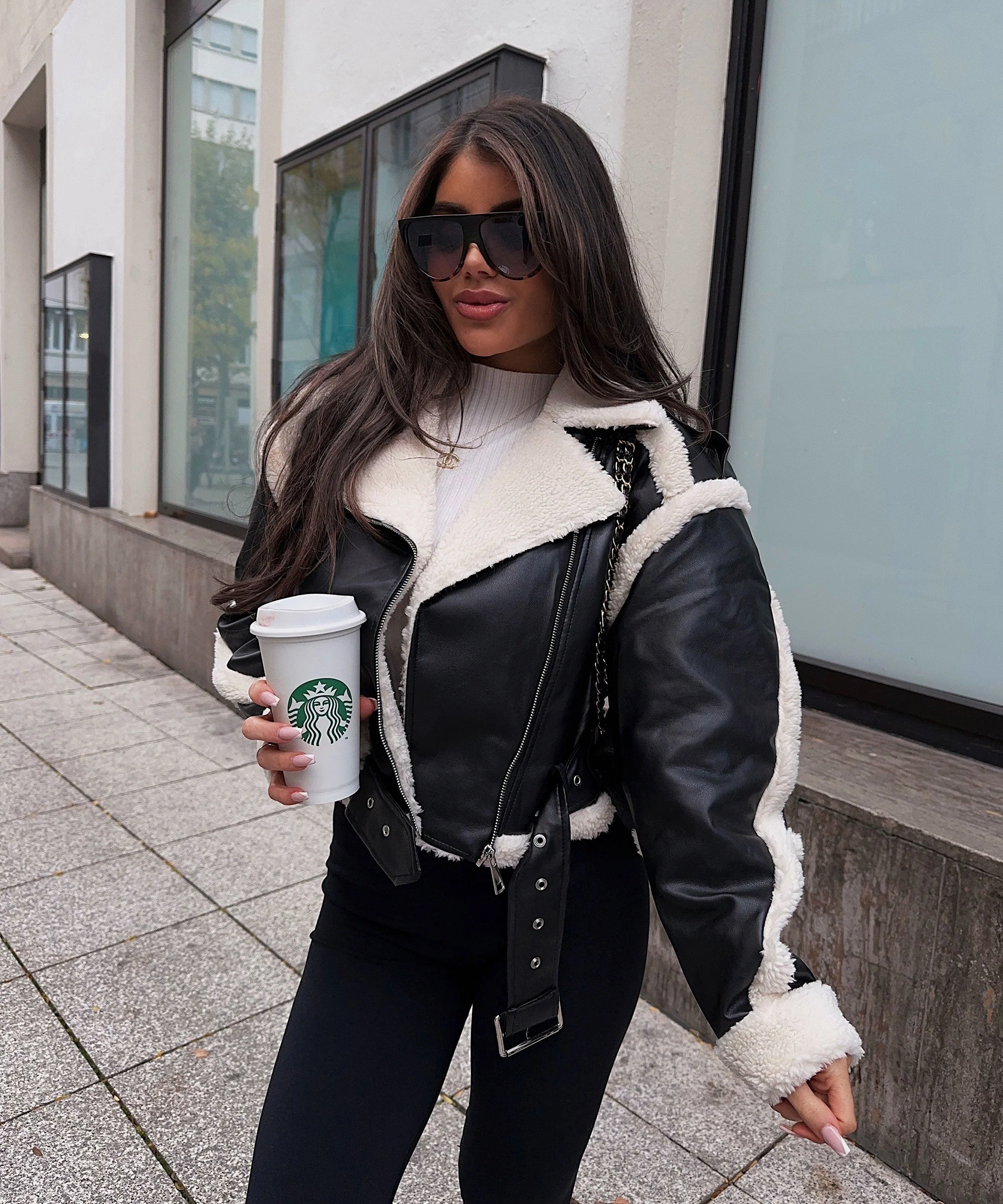 Isabella Biker Jacket | Shearling Trim Collared Jacket - Image 5