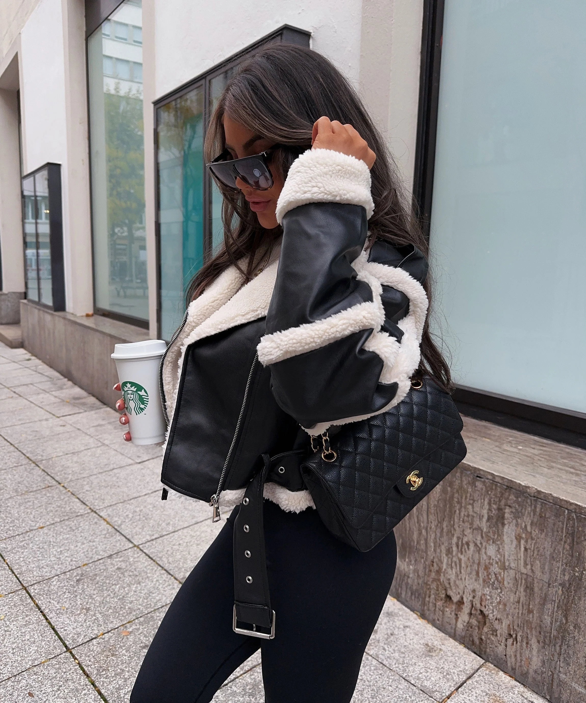 Isabella Biker Jacket | Shearling Trim Collared Jacket - Image 7
