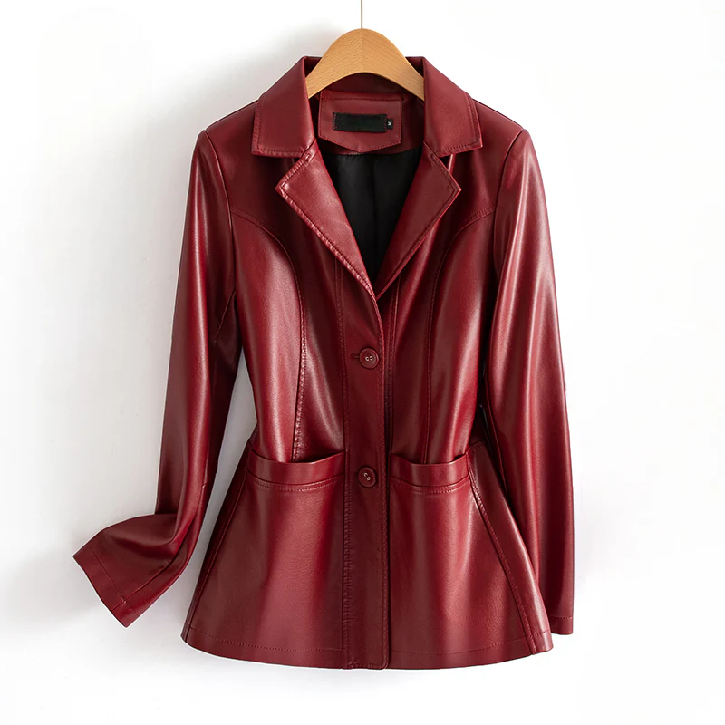 Isabella Fitted Leather Jacket | Collared Hip-Length Jacket - Image 2
