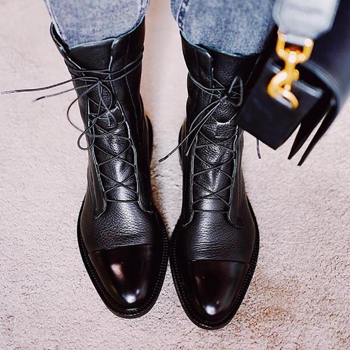 Isabella Lace-Up Cap Toe Ankle Boots | Ankle-Wrap Detail Ankle Boots - Image 4