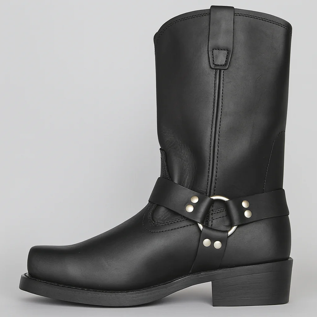 Hunter Mid-Calf Cowboy Boots | Harness Strap Square Toe Boots