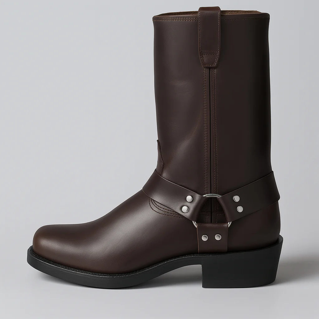 Hunter Mid-Calf Cowboy Boots | Harness Strap Square Toe Boots - Image 2
